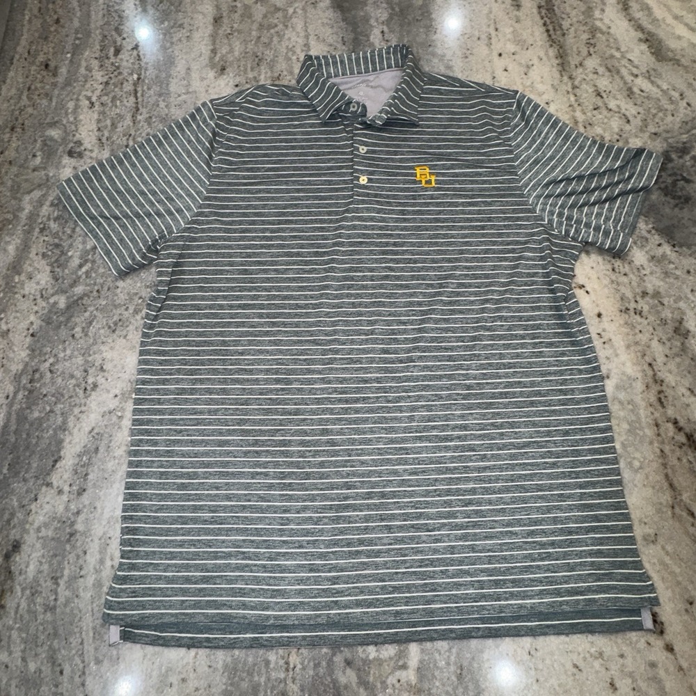 Baylor Bears Polo Mens XL Johnnie O Striped Green Performance Stretch Golf NCAA
